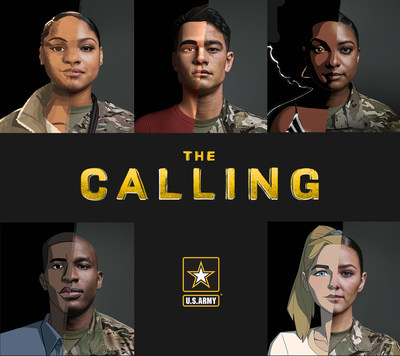 Imagenes de los cinco soldados que aparecen en la serie animada, "The Calling." Imagenes mezcladas con sus dibujadas.